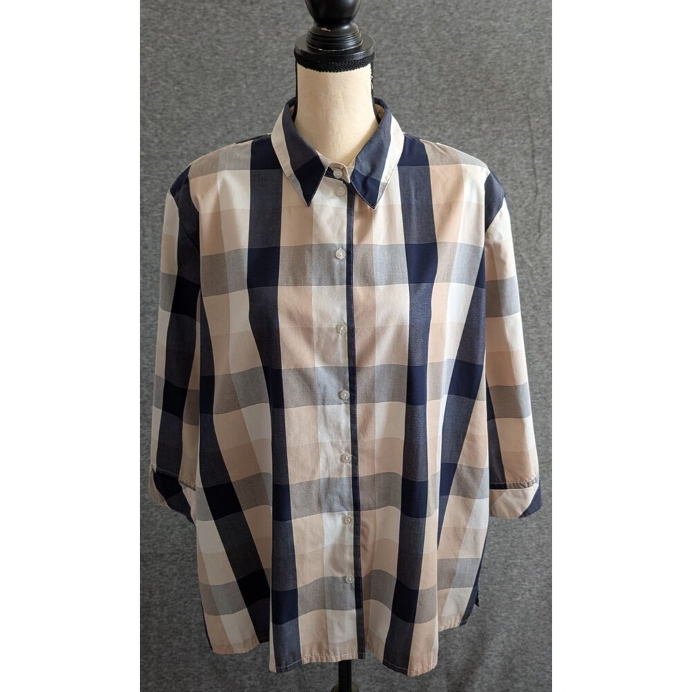 ALIA Plaid Blouse Womans Multicolor Long Sleeve Button Up Size 22 Casual